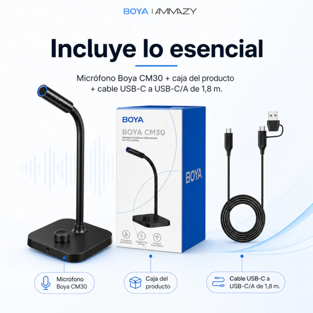 Micrófono BOYA Cm30 USB-C para Conferencias Clases Streaming
