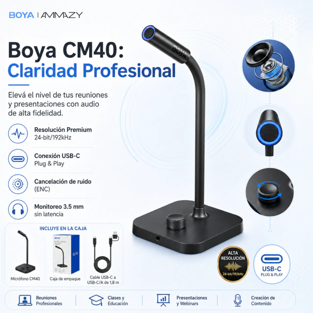 Micrófono Conferencia BOYA Cm40 USB C Omnidireccional