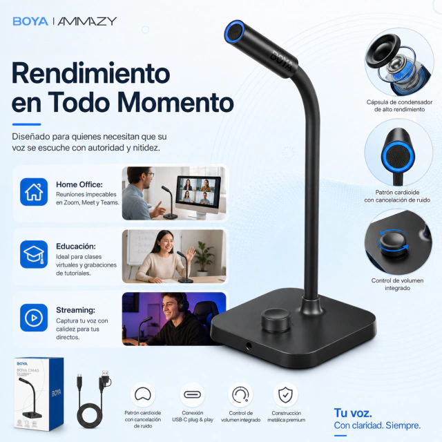 Micrófono BOYA Cm30 USB-C para Conferencias Clases Streaming