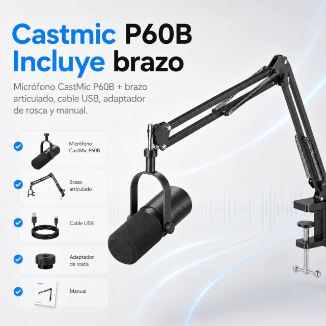 Micrófono BOYA Castmic P60b USB/XLR Dinámico Podcast
