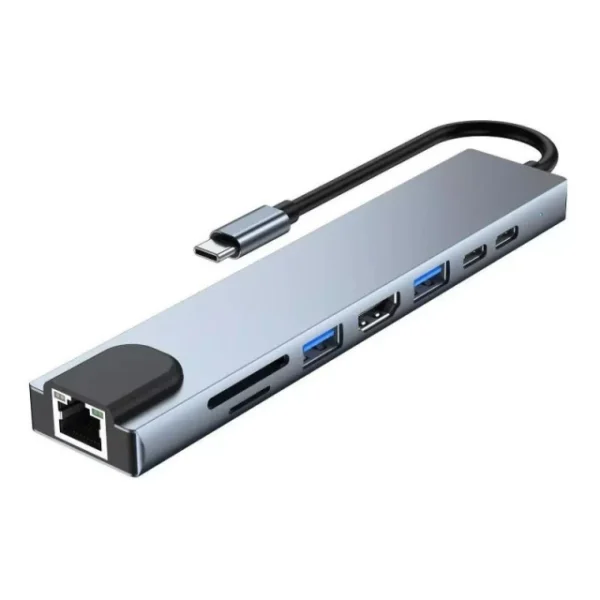 Hub USB C 8 en 1 HDMI 4K RJ45 SD TF Pd 100W AltaNet Aluminio
