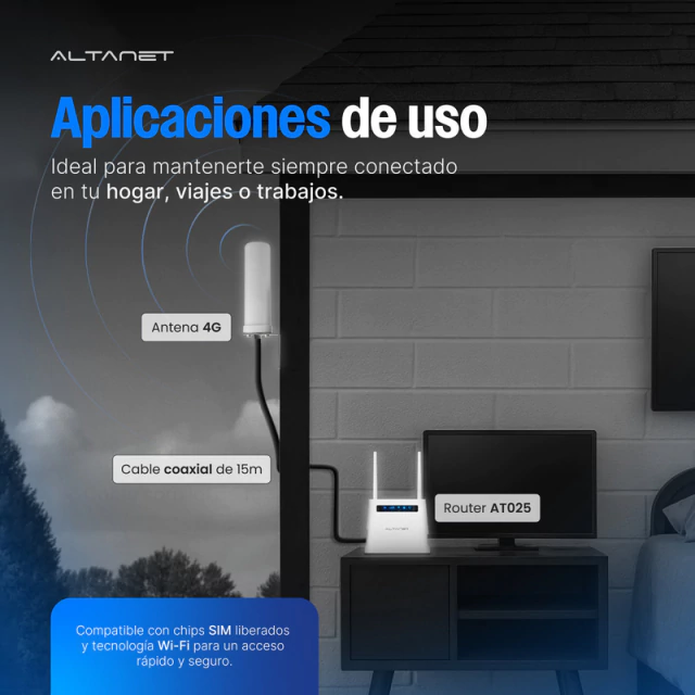 Módem Router 4G WiFi + 3 Ethernet + Antena Omni + Cable 15 m AltaNet
