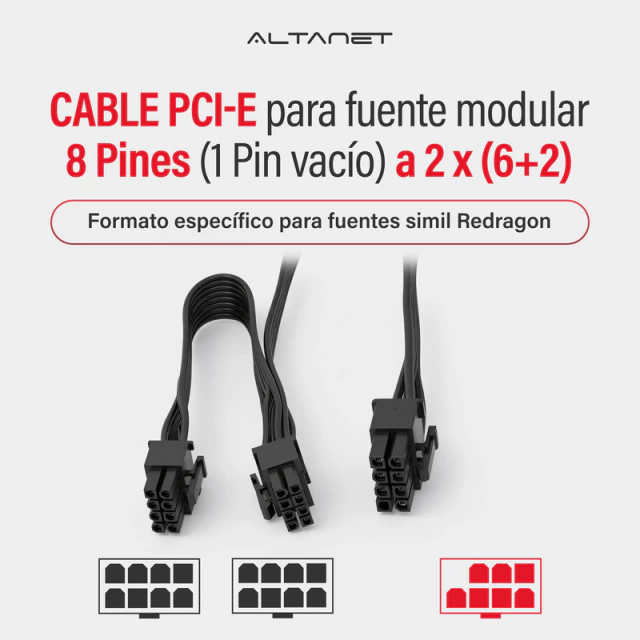 Cable Fuente Modular 8pines a 2x(6+2) Minería AltaNet
