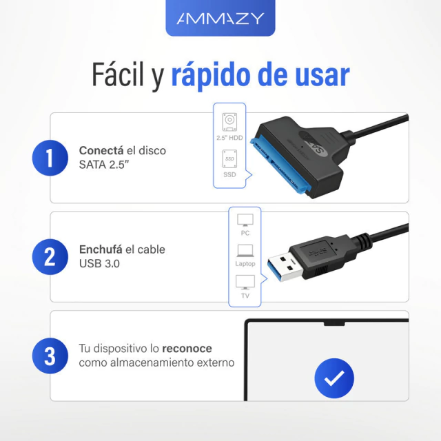 Adaptador USB 3.0 a SATA 2.5 Discos Rigidos y Grabadoras AltaNet