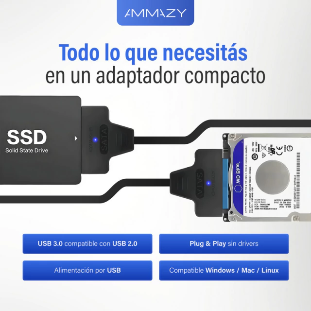 Adaptador USB 3.0 a SATA 2.5 Discos Rigidos y Grabadoras AltaNet