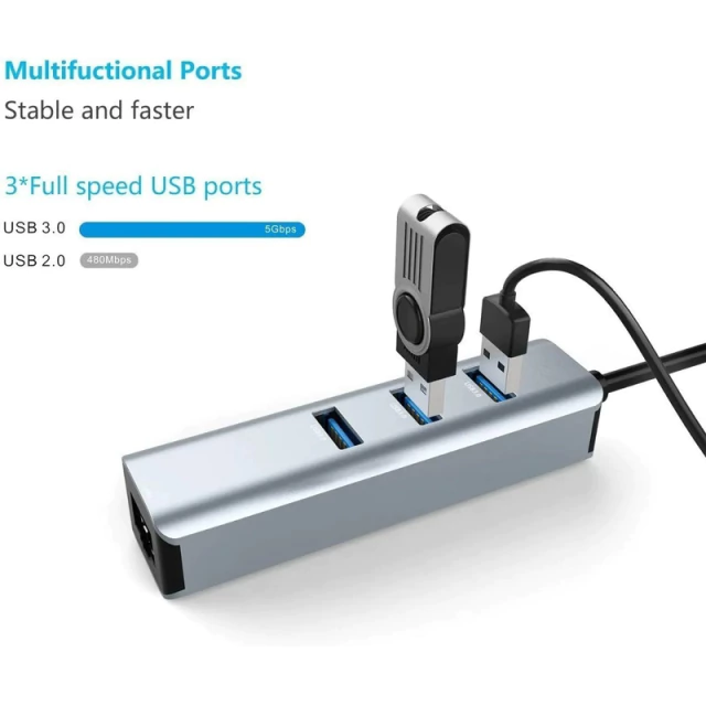 Adaptador USB-C - Hub 3 Port USB 3 + Red G. Ethernet AltaNet
