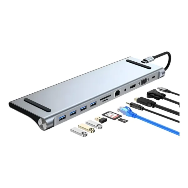 Adaptador Hub 11 a 1 MacBook HDMI/VGA/USB/RJ45/SD/micr/audio AltaNet