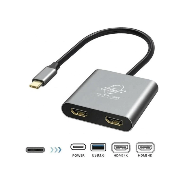 Hub Adaptador USB-C Pd 2 Monitores Independientes HDMI 4K AltaNet