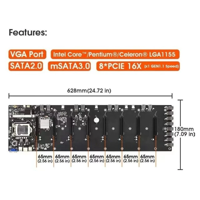 Motherboard Minería CPU Integrado 65 mm + Memoria Cripto ETH AltaNet