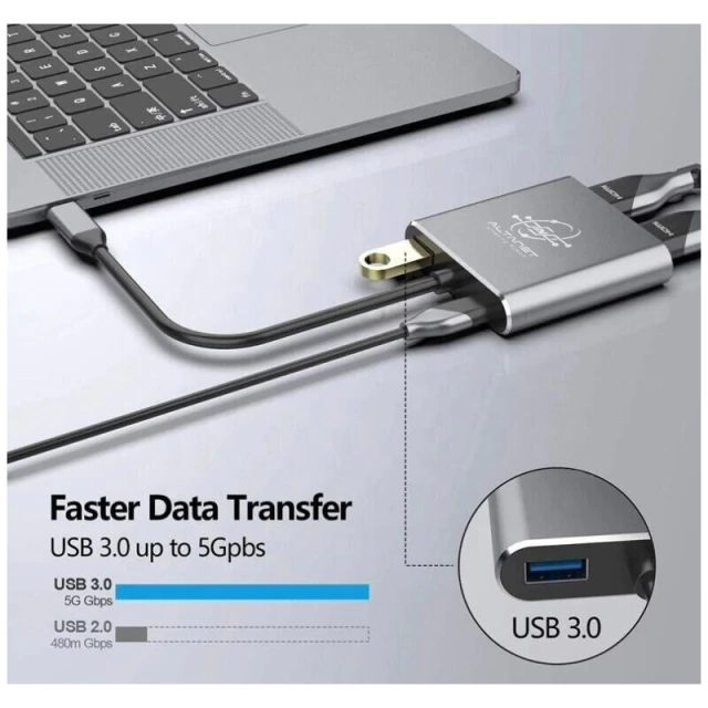 Hub Adaptador USB-C Pd 2 Monitores Independientes HDMI 4K AltaNet