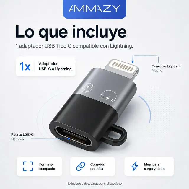 Adaptador USB C a Lightning Compatible iPhone iPad Carga AltaNet