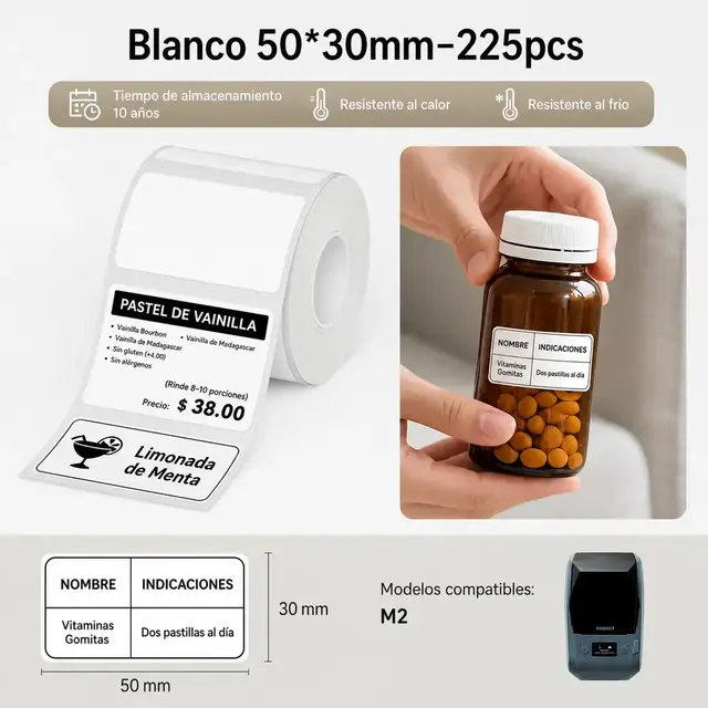Etiquetas NIIMBOT M2 M3 50x30mm Rollo Transferencia Térmica