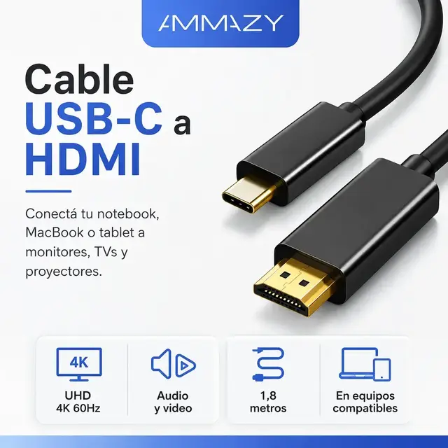 Cable USB C a HDMI 4K 60hz 1.8m AltaNet Video Audio