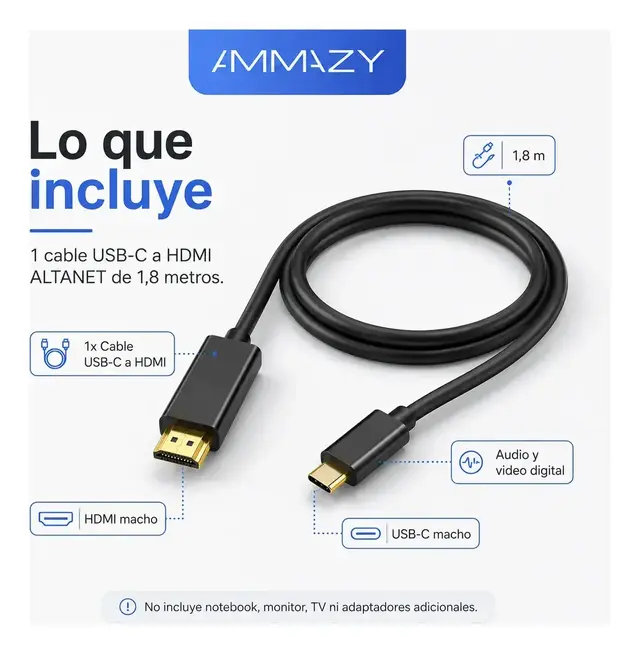 Cable USB C a HDMI 4K 60hz 1.8m AltaNet Video Audio