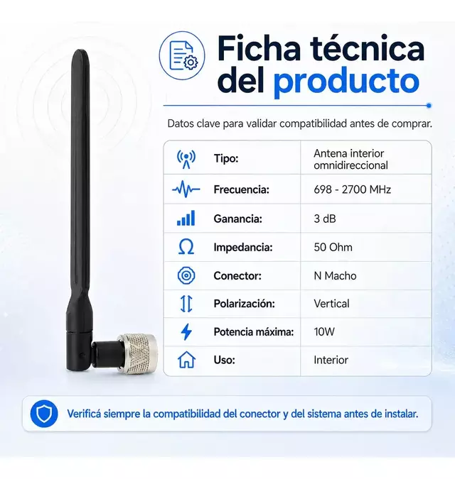 Antena Whip para Amplificador 3 dBi 700-2700 MHz 4G AltaNet