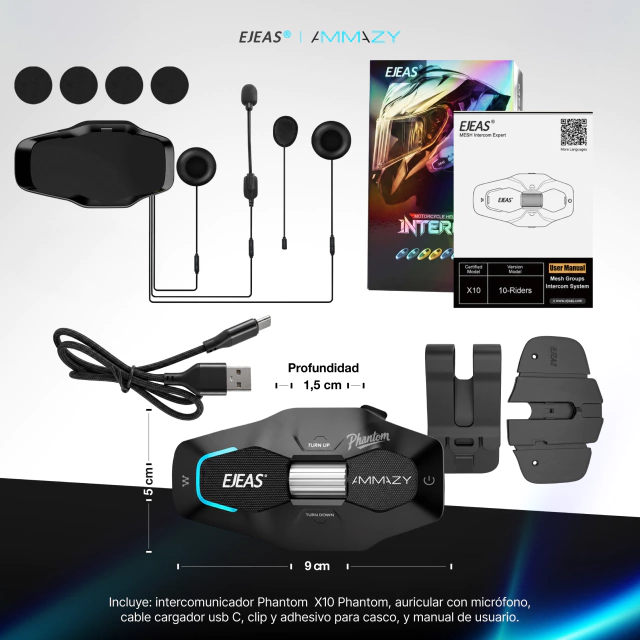Intercomunicador EJEAS x10 Phantom Moto 10 Personas