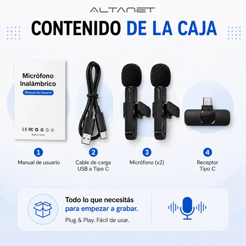 Micrófono Dual Inalámbrico con Receptor Tipo C K9 AltaNet