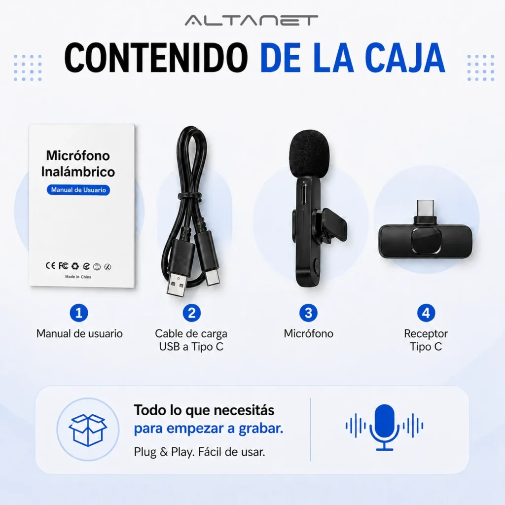 Micrófono Inalámbrico Corbatero Celular Ficha USB C K9 Color AltaNet