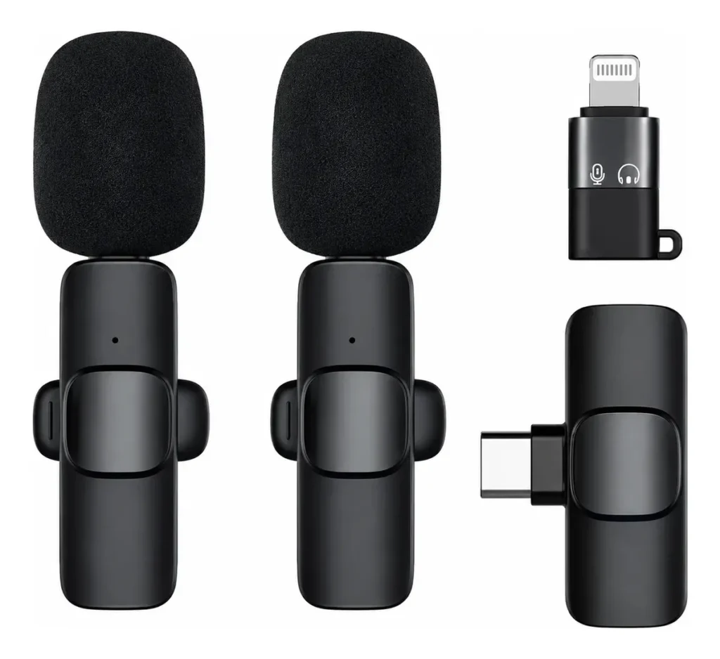 Micrófono Corbatero Inalámbrico Altanet K9 Dual Usb C Lightning iPhone Android Negro