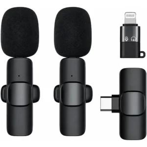 Micrófono Corbatero Inalámbrico Altanet K9 Dual Usb C Lightning iPhone Android Negro