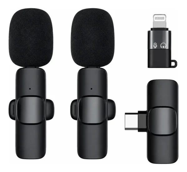Micrófono Corbatero Inalámbrico Altanet K9 Dual Usb C Lightning iPhone Android Negro