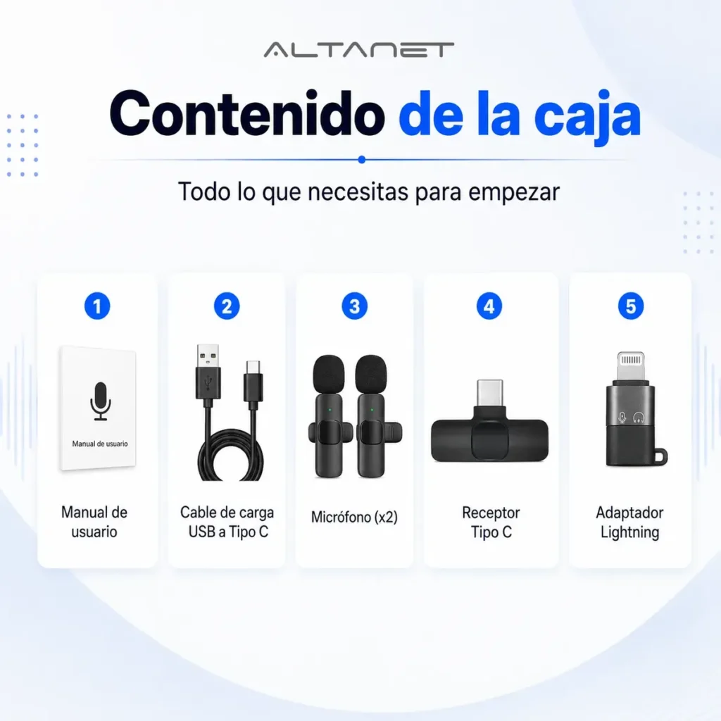 Micrófono Corbatero Inalámbrico Altanet K9 Dual Usb C Lightning iPhone Android Negro
