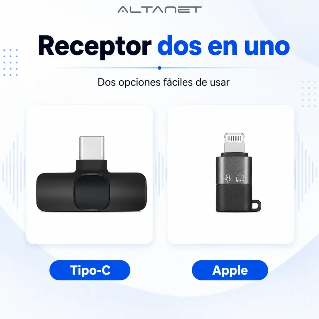 Micrófono Corbatero Inalámbrico Altanet K9 Dual Usb C Lightning iPhone Android Negro
