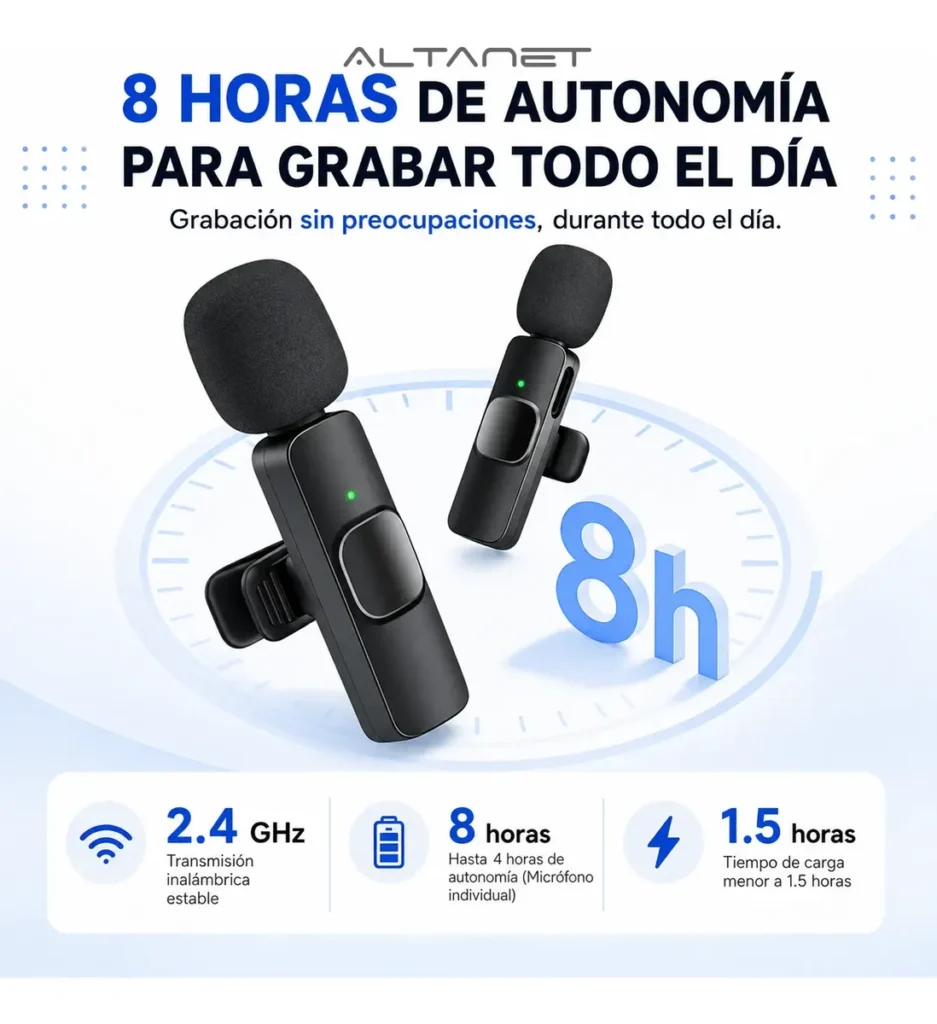 Micrófono Corbatero Inalámbrico Altanet K9 Dual Usb C Lightning iPhone Android Negro