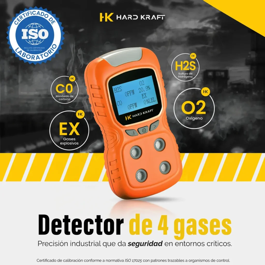 Detector 4 Gases Industrial Multigas Co2 H2s O2 C/ Certificado calibración