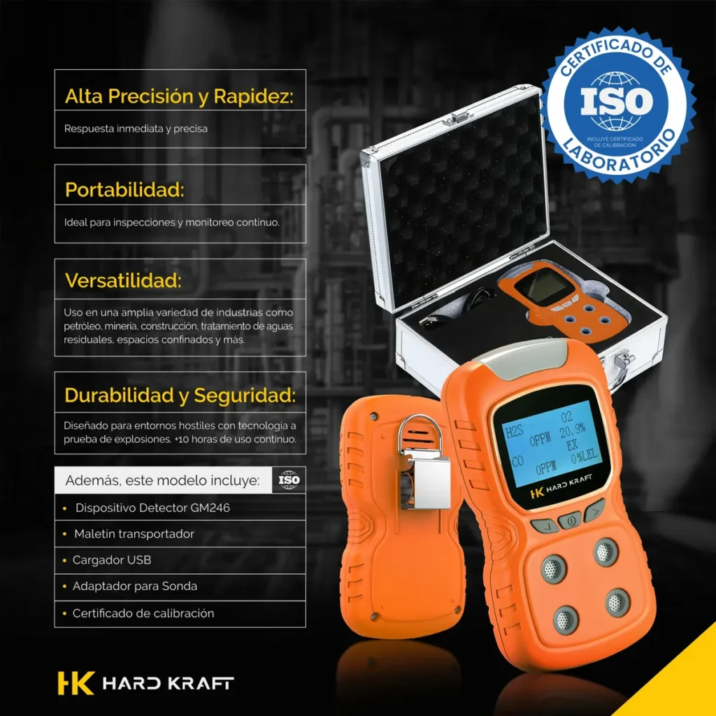 Detector 4 Gases Industrial Multigas Co2 H2s O2 C/ Certificado calibración