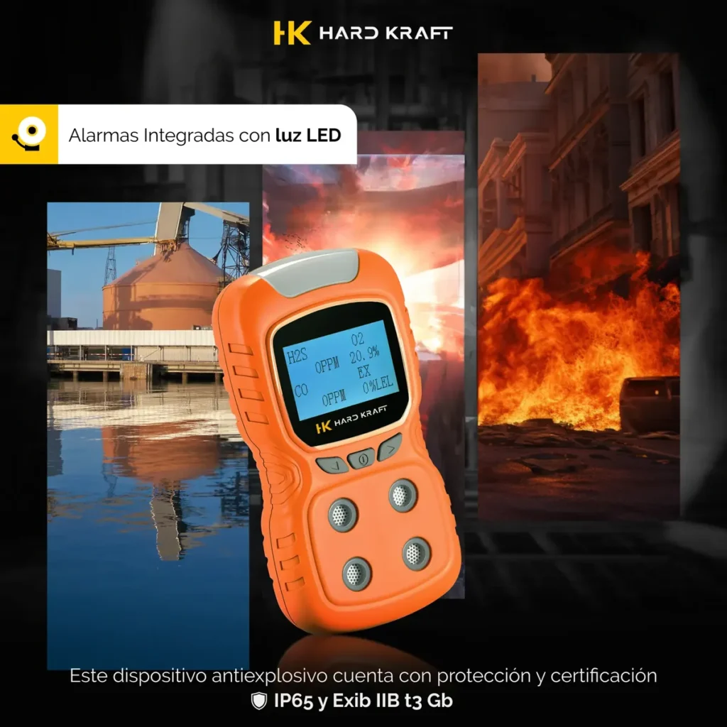 Detector 4 Gases Industrial Multigas Co2 H2s O2 C/ Certificado calibración