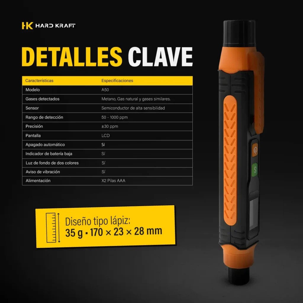 Detector de Fugas de Gas HARDKRAFT HK-50A Naranja