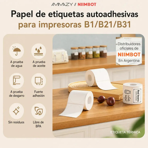 Rollo Etiquetas Térmicas Niimbot 40x70mm Blanco B1 B21 B31 Blanco
