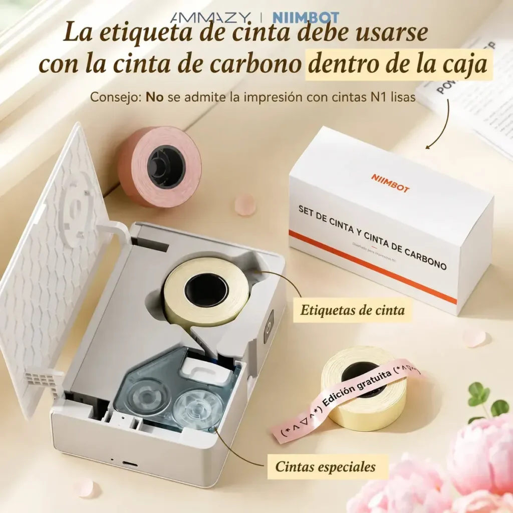 Combo Ribbon Negro Cinta Púrpura 5m Niimbot N1