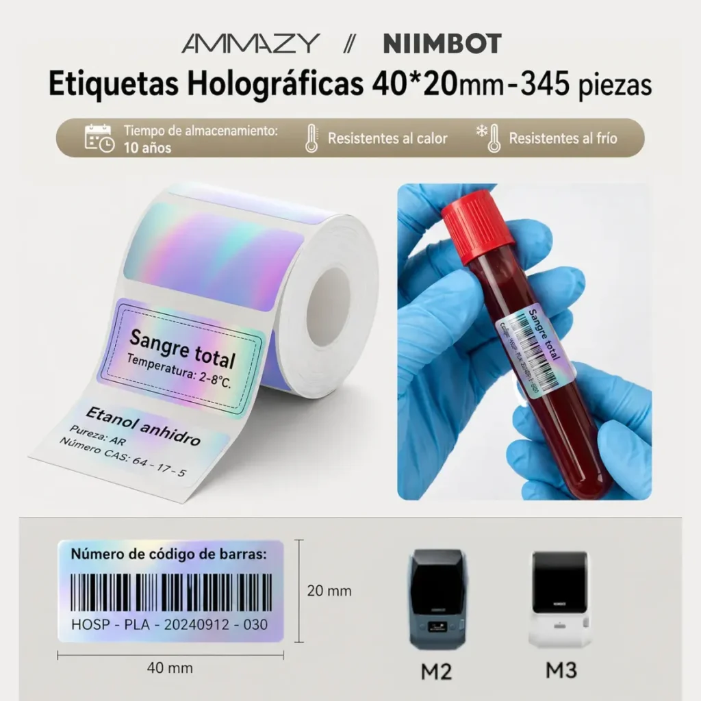 Etiquetas Niimbot 40x20mm Holograma Térmica Laser Silver