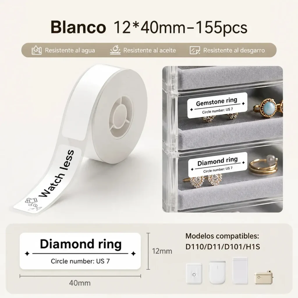 Rollo Etiquetas Niimbot 12x40mm Blanco D110 D11 Blanco