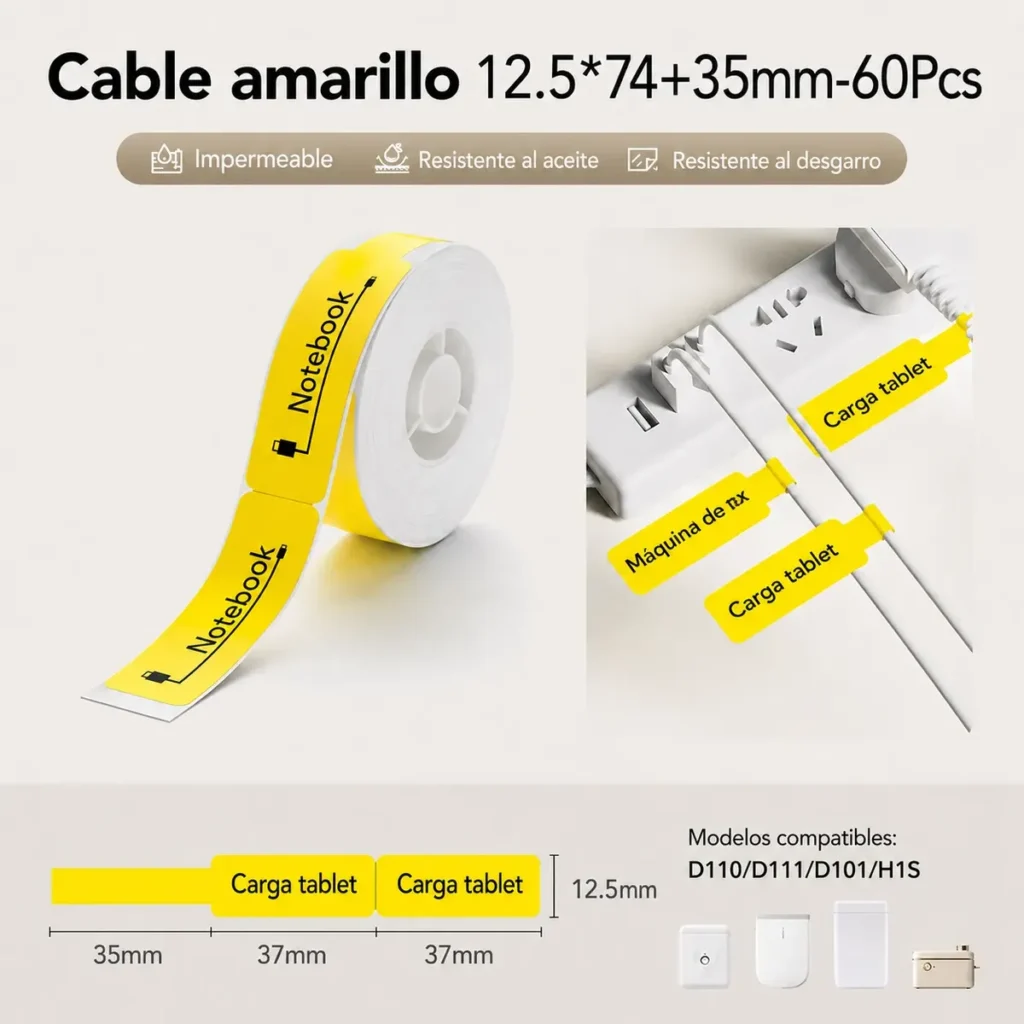 Rollo Etiquetas Niimbot D110 12x74mm Para Cable Amarillo Amarillo