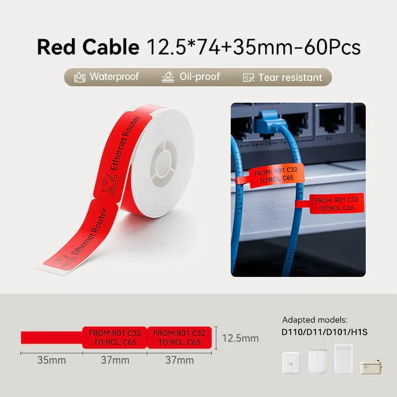 Rollo Etiquetas Niimbot D110 12x74mm Para Cable Rojo