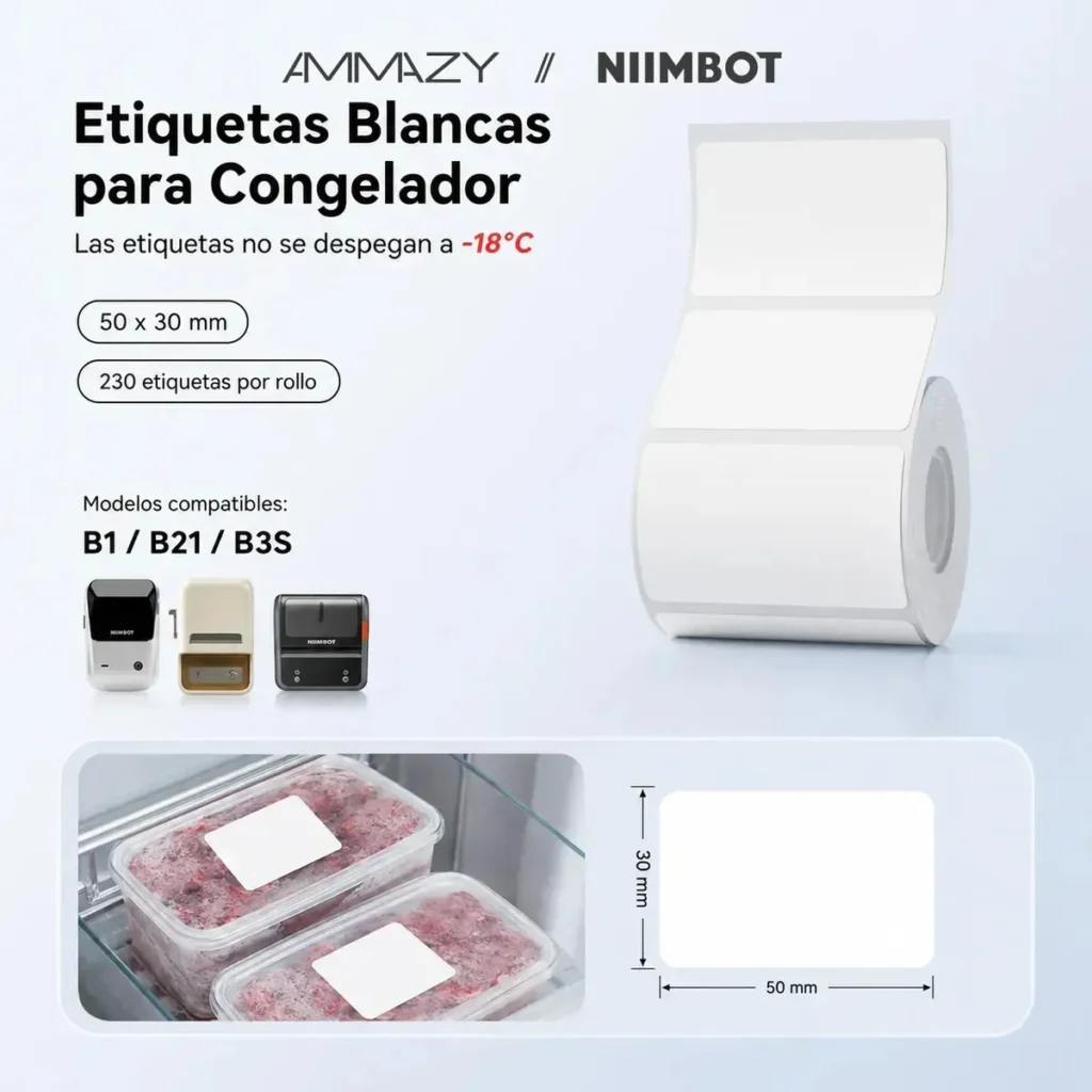 Rollo Etiquetas Niimbot Para Freezer 50x30mm Blanco B1 B21