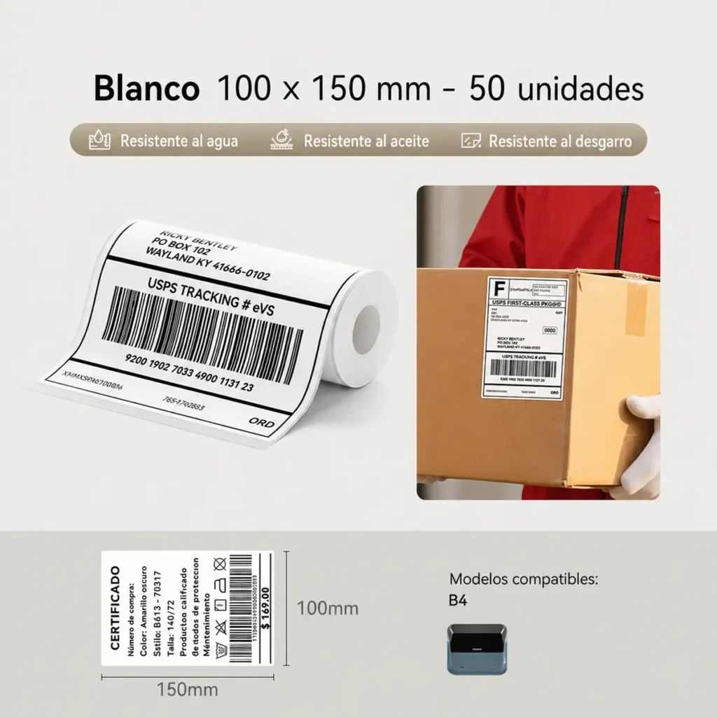 Rollo de Etiquetas Térmicas NIIMBOT 100 x 150 mm Blanco 50 unidades
