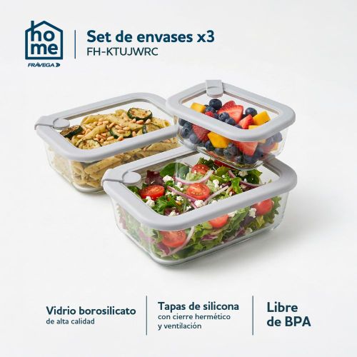 Set de 3 contenedores Fravega Home de vidrio