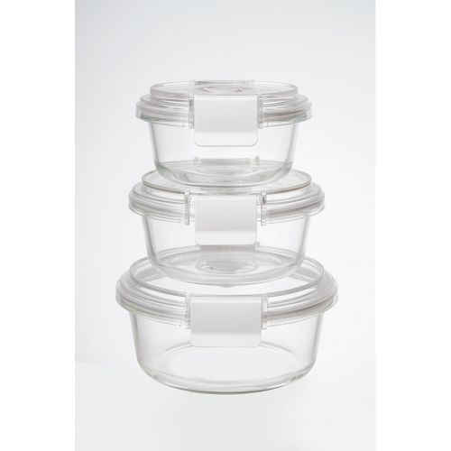 Set de 3 contenedores Fravega Home de vidrio circulares