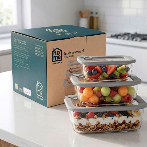 Set de 3 contenedores Fravega Home de vidrio