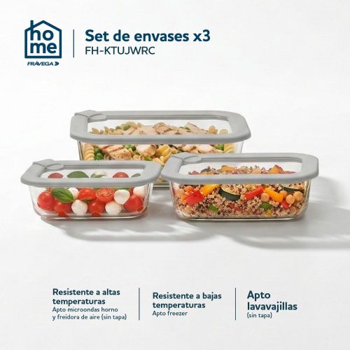 Set de 3 contenedores Fravega Home de vidrio