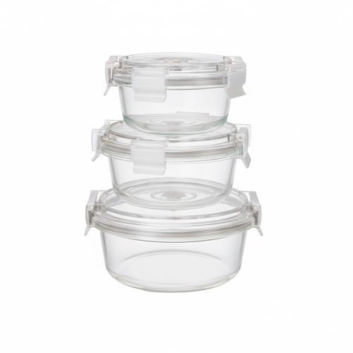 Set de 3 contenedores Fravega Home de vidrio circulares