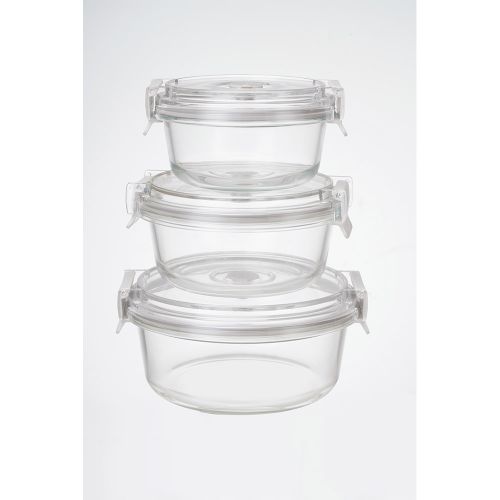 Set de 3 contenedores Fravega Home de vidrio circulares