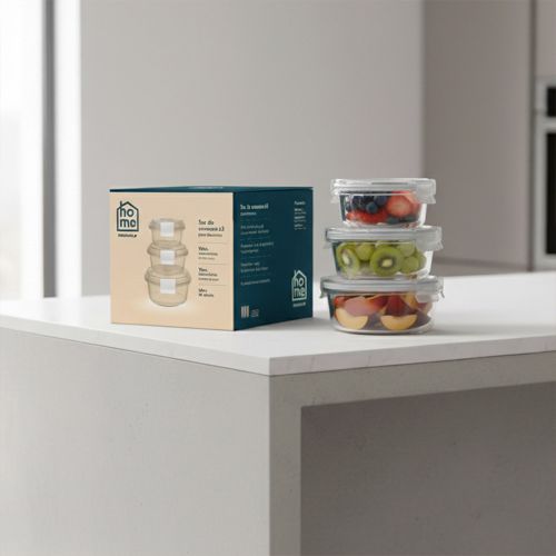 Set de 3 contenedores Fravega Home de vidrio circulares