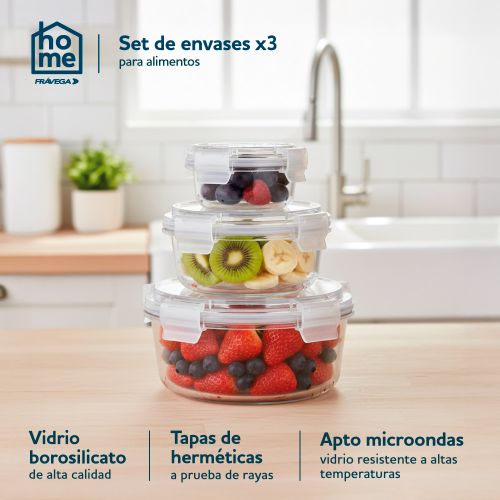 Set de 3 contenedores Fravega Home de vidrio circulares