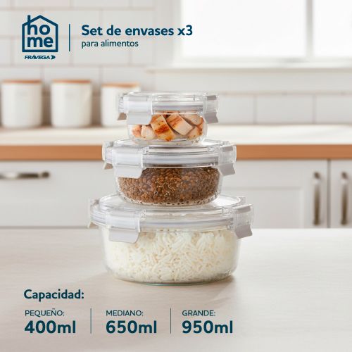 Set de 3 contenedores Fravega Home de vidrio circulares