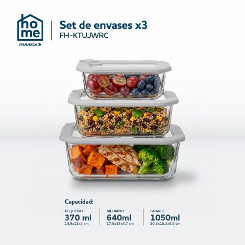 Set de 3 contenedores Fravega Home de vidrio